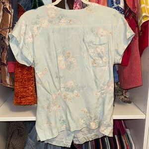 Floral Light Blue Short Sleeve Top